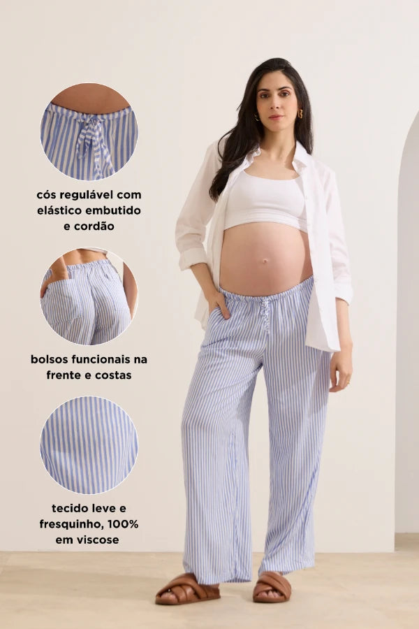 CALÇA SOLTINHA REGULÁVEL COM BOLSO GESTANTE E PÓS-PARTO
