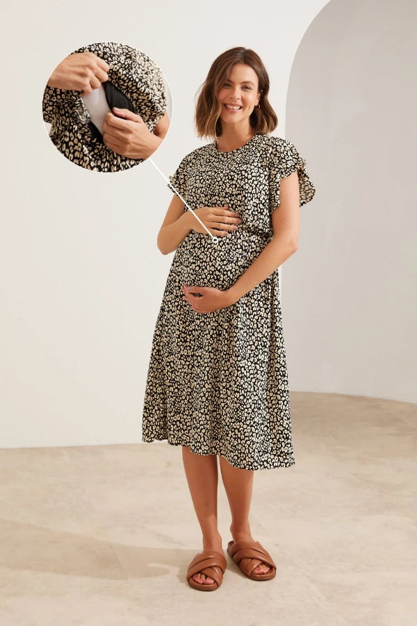 VESTIDO COM BABADOS MIDI GESTANTE E AMAMENTAÇÃO