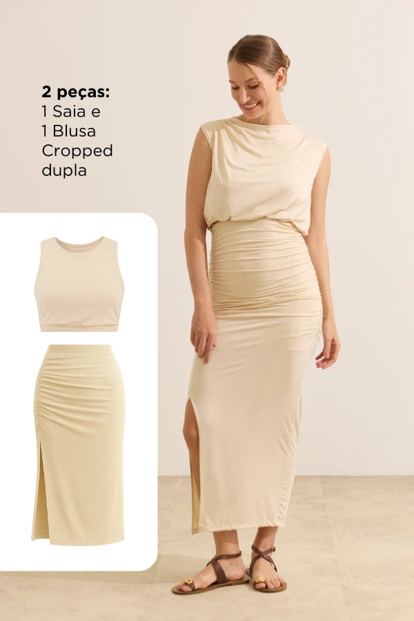 VESTIDO FAKE 2 PEÇAS MALHA JERSEY GESTANTE E AMAMENTAÇÃO