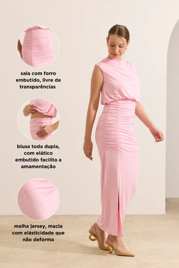 VESTIDO FAKE 2 PEÇAS MALHA JERSEY GESTANTE E AMAMENTAÇÃO