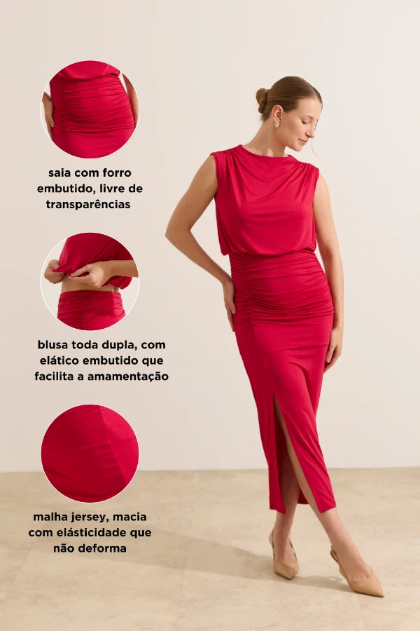 VESTIDO FAKE 2 PEÇAS MALHA JERSEY GESTANTE E AMAMENTAÇÃO