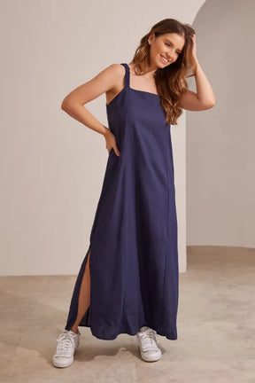 VESTIDO GESTANTE E AMAMENTAÇÃO ALÇA ELÁSTICA LINHO