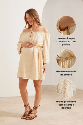 VESTIDO GESTANTE E AMAMENTAÇÃO CURTO FLUÍDO COM DECOTE REGULÁVEL