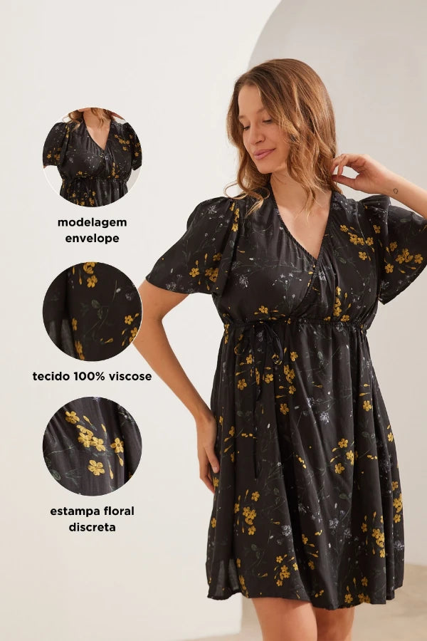 VESTIDO GESTANTE E AMAMENTAÇÃO ENVELOPE CURTO ESTAMPADO