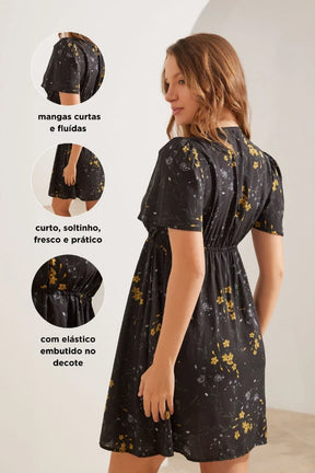 VESTIDO GESTANTE E AMAMENTAÇÃO ENVELOPE CURTO ESTAMPADO