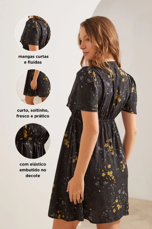 VESTIDO GESTANTE E AMAMENTAÇÃO ENVELOPE CURTO ESTAMPADO