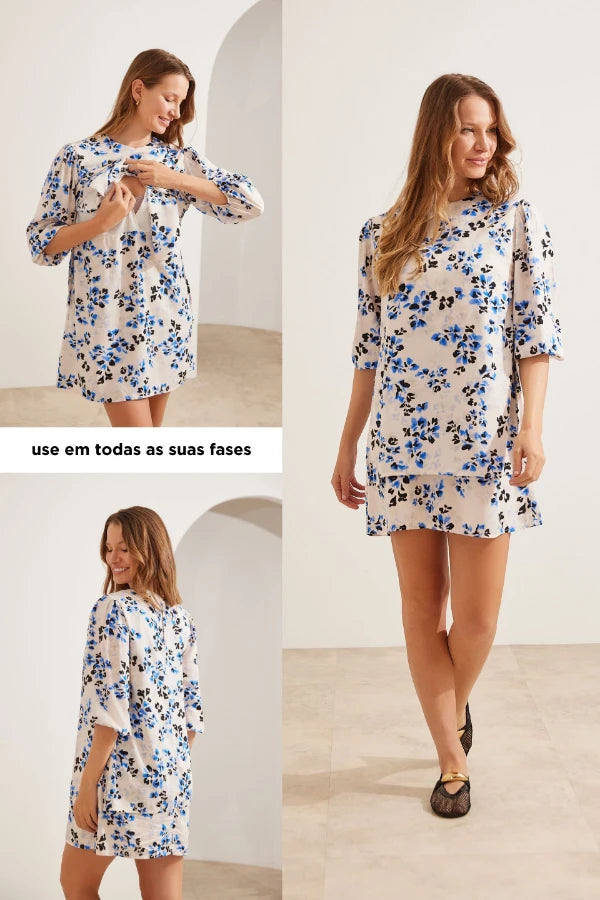 VESTIDO GESTANTE E AMAMENTAÇÃO MANGA 3/4 CLÁSSICO