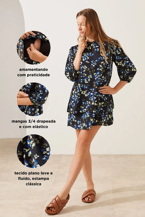 VESTIDO GESTANTE E AMAMENTAÇÃO MANGA 3/4 CLÁSSICO