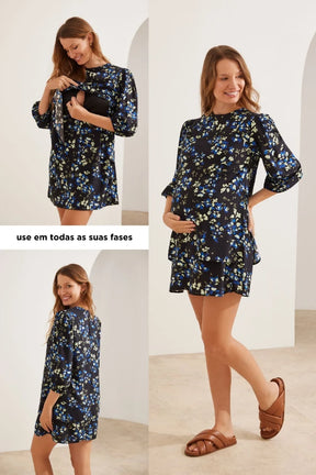 VESTIDO GESTANTE E AMAMENTAÇÃO MANGA 3/4 CLÁSSICO