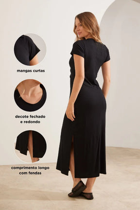 VESTIDO AMAMENTAÇÃO MÃENIFORME LONGO CANELADO