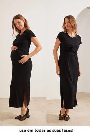 VESTIDO AMAMENTAÇÃO MÃENIFORME LONGO CANELADO