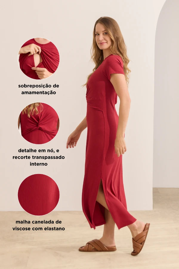 VESTIDO AMAMENTAÇÃO MÃENIFORME LONGO CANELADO