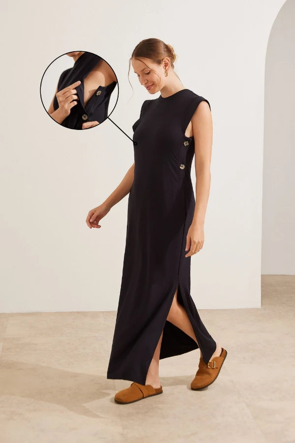 VESTIDO MEGACONFORTO AMAMENTAÇÃO COM BOTÕES LATERAIS