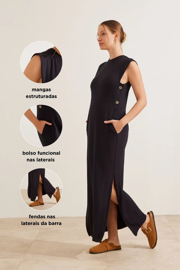 VESTIDO MEGACONFORTO AMAMENTAÇÃO COM BOTÕES LATERAIS